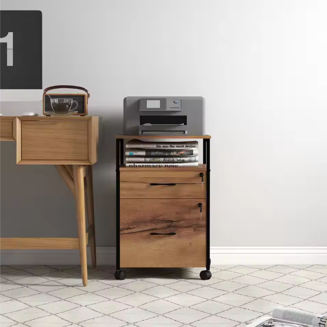 Industrieel Ladeblok op Wielen met Slot – 44×40×66,5 cm, Bruin