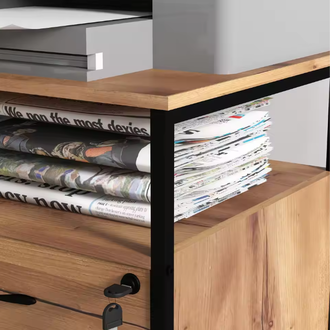 Industrieel Ladeblok op Wielen met Slot – 44×40×66,5 cm, Bruin