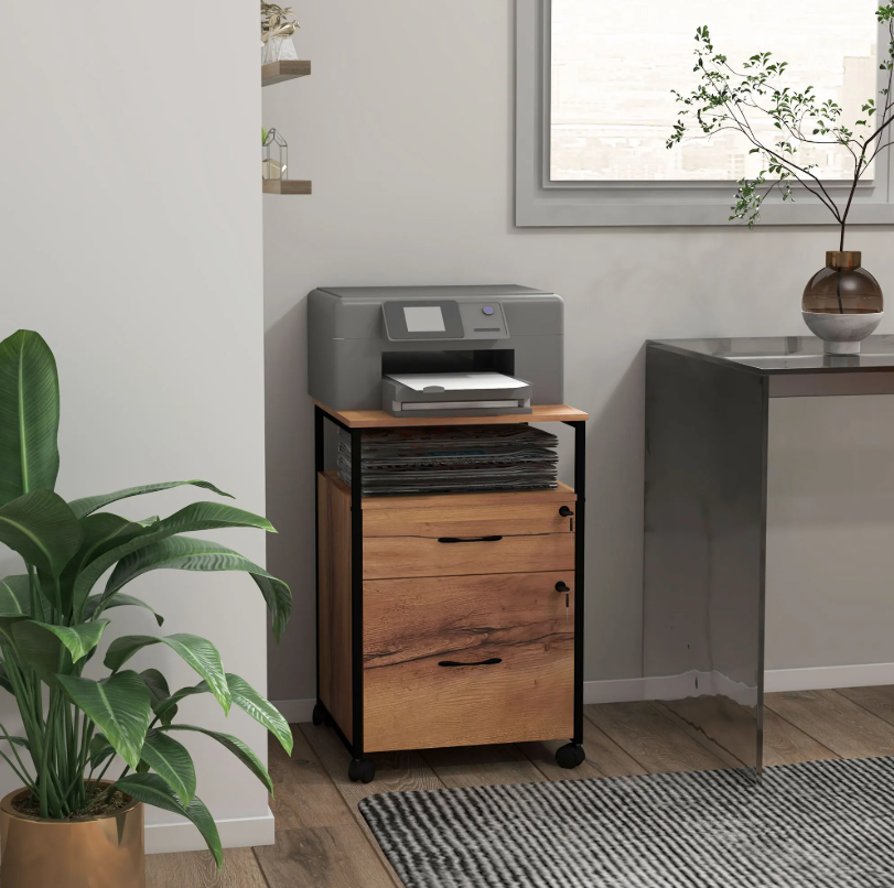 Industrieel Ladeblok op Wielen met Slot – 44×40×66,5 cm, Bruin