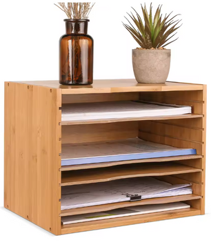 Bamboe Documenten Organizer – 5-Laags Brievenbak en amp; Kantoorordner – 36x25x26 cm