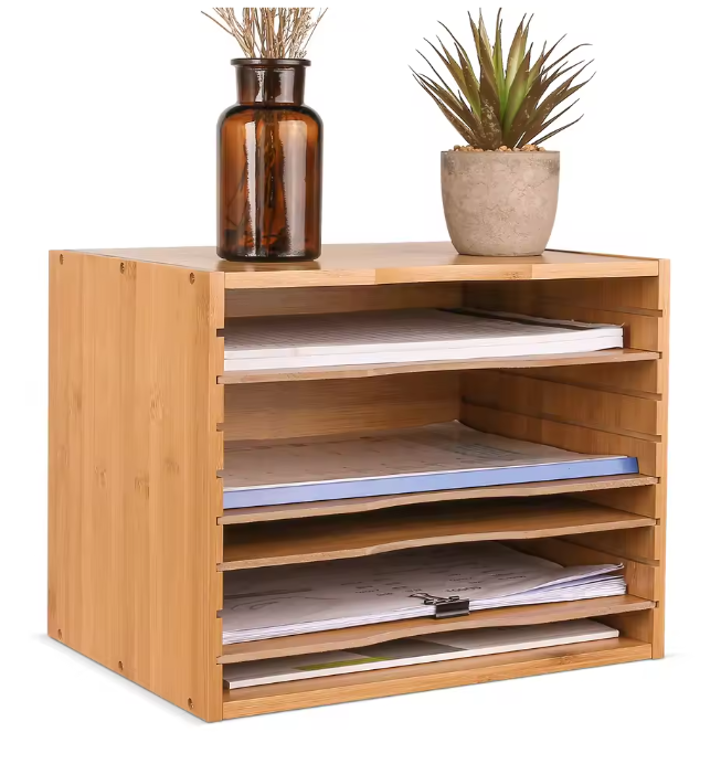 Bamboe Documenten Organizer – 5-Laags Brievenbak en amp; Kantoorordner – 36x25x26 cm