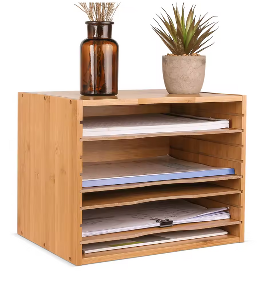 Bamboe Documenten Organizer – 5-Laags Brievenbak en amp; Kantoorordner – 36x25x26 cm