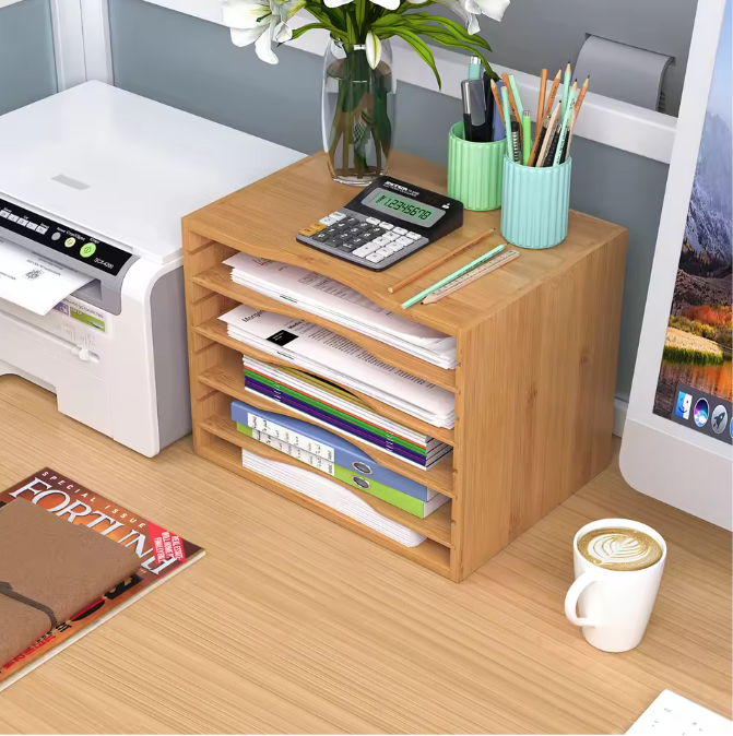 Bamboe Documenten Organizer – 5-Laags Brievenbak en amp; Kantoorordner – 36x25x26 cm