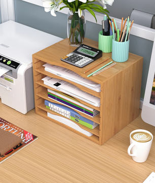 Bamboe Documenten Organizer – 5-Laags Brievenbak en amp; Kantoorordner – 36x25x26 cm