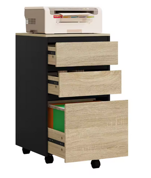 Mobiele Archiefkast met 3 Laden – Houten Kantoor Rolcontainer met Wielen – 40x70x40 cm – Industrieel Design