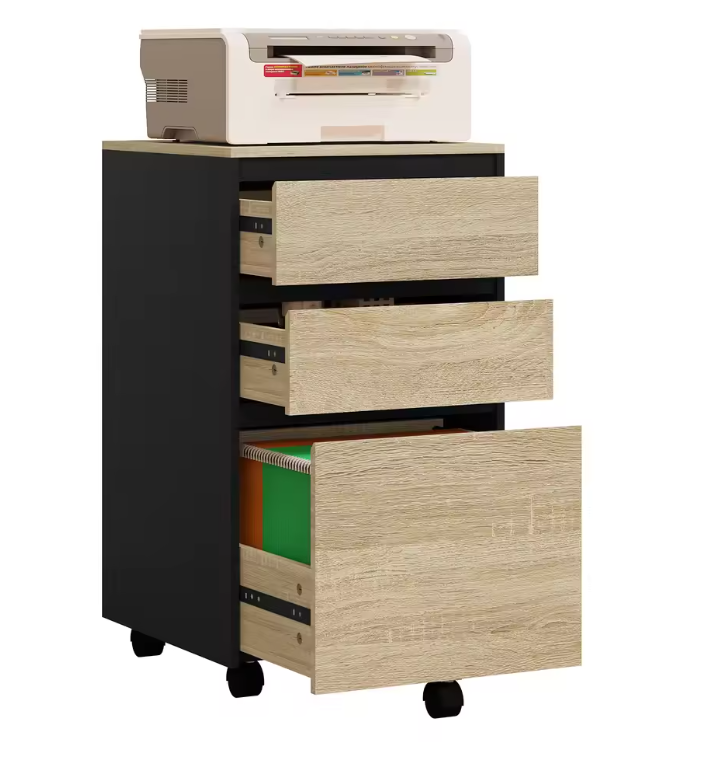 Mobiele Archiefkast met 3 Laden – Houten Kantoor Rolcontainer met Wielen – 40x70x40 cm – Industrieel Design