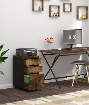 Mobiele Archiefkast met 3 Laden – Houten Kantoor Rolcontainer met Wielen – 40x70x40 cm – Industrieel Design