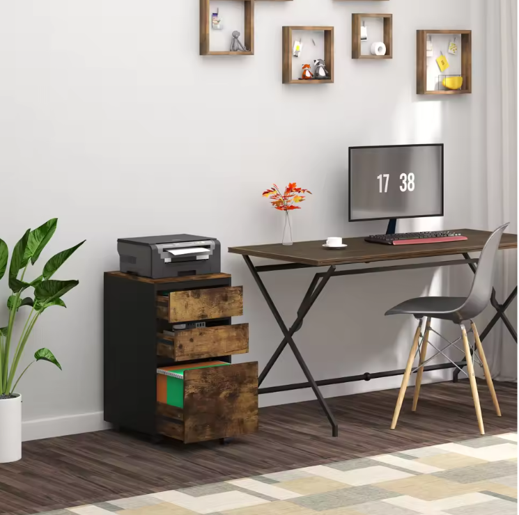 Mobiele Archiefkast met 3 Laden – Houten Kantoor Rolcontainer met Wielen – 40x70x40 cm – Industrieel Design