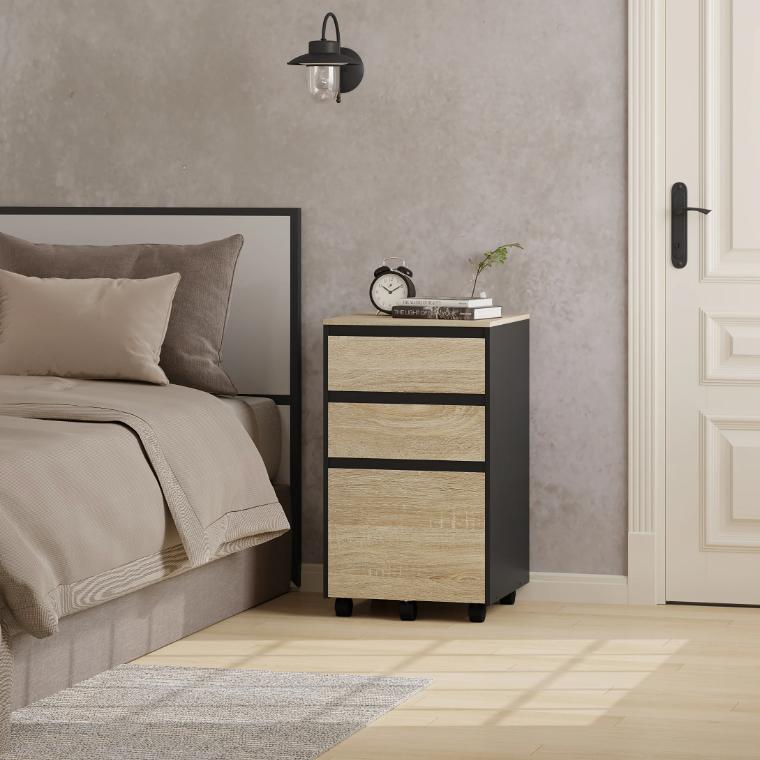 Mobiele Archiefkast met 3 Laden – Houten Kantoor Rolcontainer met Wielen – 40x70x40 cm – Industrieel Design