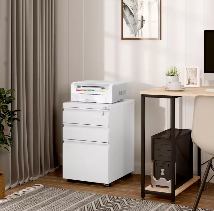 Verrijdbare Archiefkast met 3 Laden – Afsluitbare Rolcontainer met Wielen – 39x62x46 cm – Metalen Kantoorkast