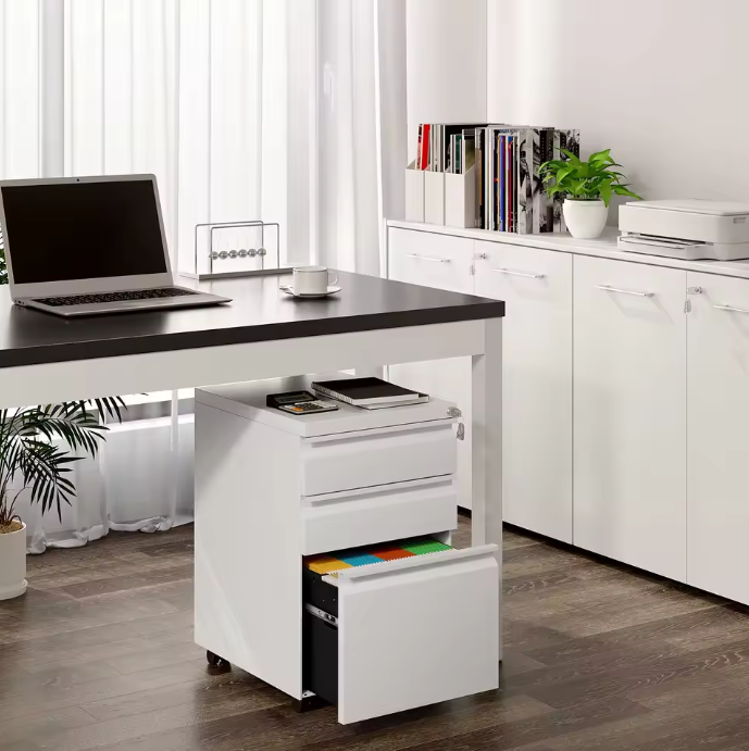 Verrijdbare Archiefkast met 3 Laden – Afsluitbare Rolcontainer met Wielen – 39x62x46 cm – Metalen Kantoorkast