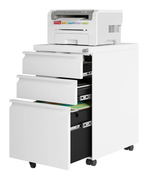 Verrijdbare Archiefkast met 3 Laden – Afsluitbare Rolcontainer met Wielen – 39x62x46 cm – Metalen Kantoorkast