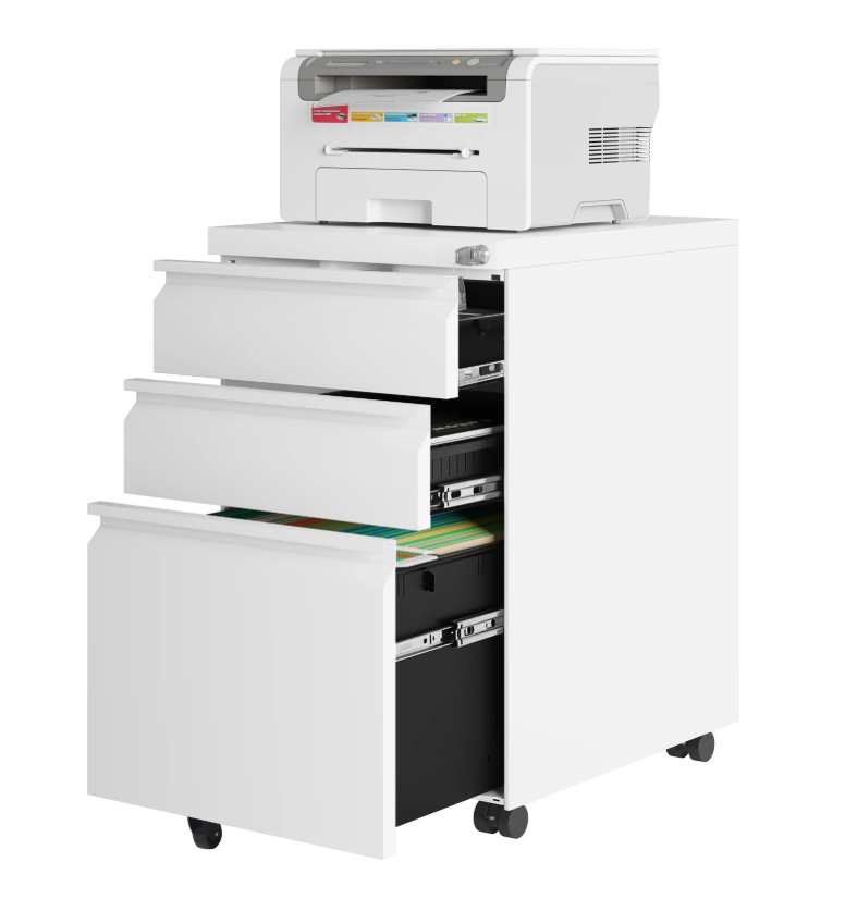 Verrijdbare Archiefkast met 3 Laden – Afsluitbare Rolcontainer met Wielen – 39x62x46 cm – Metalen Kantoorkast