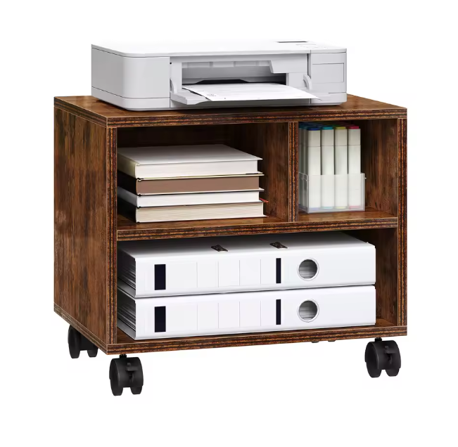 Mobiele Printerstandaard met Wielen – Meerlaagse Kantoor Organizer – 40x35x30 cm – Houten Archiefkast met Opslagvakken