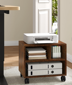 Mobiele Printerstandaard met Wielen – Meerlaagse Kantoor Organizer – 40x35x30 cm – Houten Archiefkast met Opslagvakken