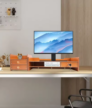 Houten Bureau-Organizer met Laden – Monitorstandaard en amp; Opbergrek voor Kantoorbenodigdheden