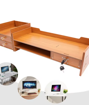 Houten Bureau-Organizer met Laden – Monitorstandaard en amp; Opbergrek voor Kantoorbenodigdheden