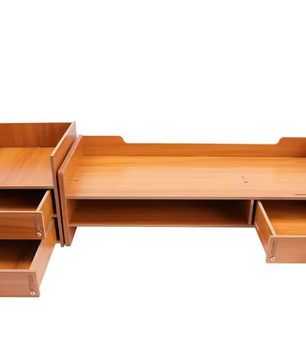 Houten Bureau-Organizer met Laden – Monitorstandaard en amp; Opbergrek voor Kantoorbenodigdheden