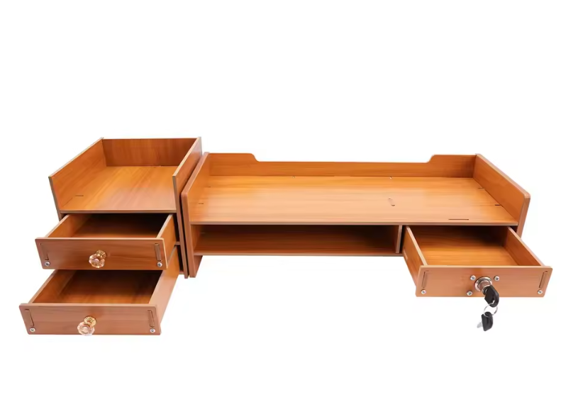 Houten Bureau-Organizer met Laden – Monitorstandaard en amp; Opbergrek voor Kantoorbenodigdheden