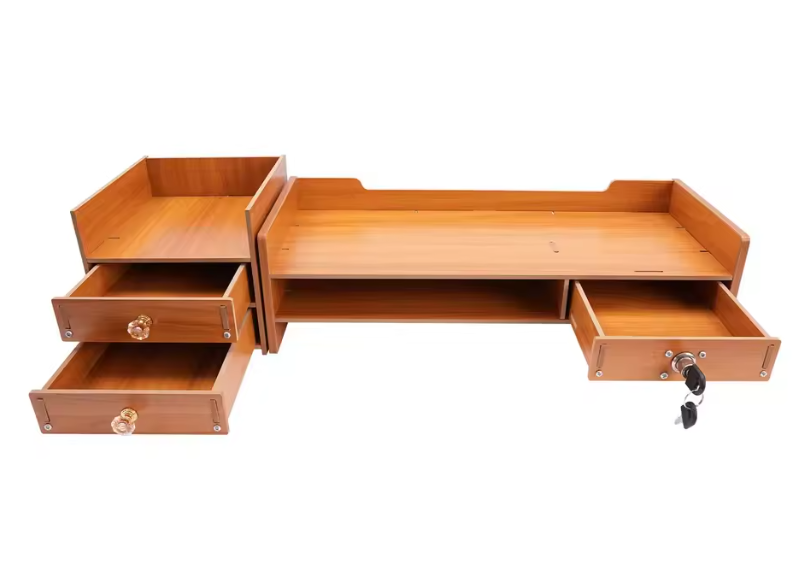 Houten Bureau-Organizer met Laden – Monitorstandaard en amp; Opbergrek voor Kantoorbenodigdheden