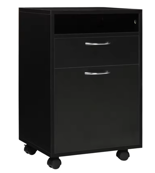 Archiefkast met Wielen – Zwarte Rolcontainer met Lade en Kast, 40×35×60 cm, Ruimtebesparende Kantooropberger