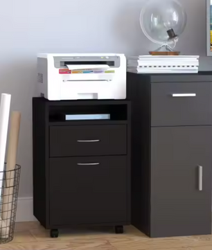 Archiefkast met Wielen – Zwarte Rolcontainer met Lade en Kast, 40×35×60 cm, Ruimtebesparende Kantooropberger