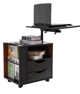 Draaibaar Nachtkastje met 2 Laden – Verstelbare Boekenplank met 3 Niveaus, Functionele Opbergkast voor Slaapkamer en Kantoor