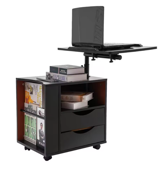 Draaibaar Nachtkastje met 2 Laden – Verstelbare Boekenplank met 3 Niveaus, Functionele Opbergkast voor Slaapkamer en Kantoor