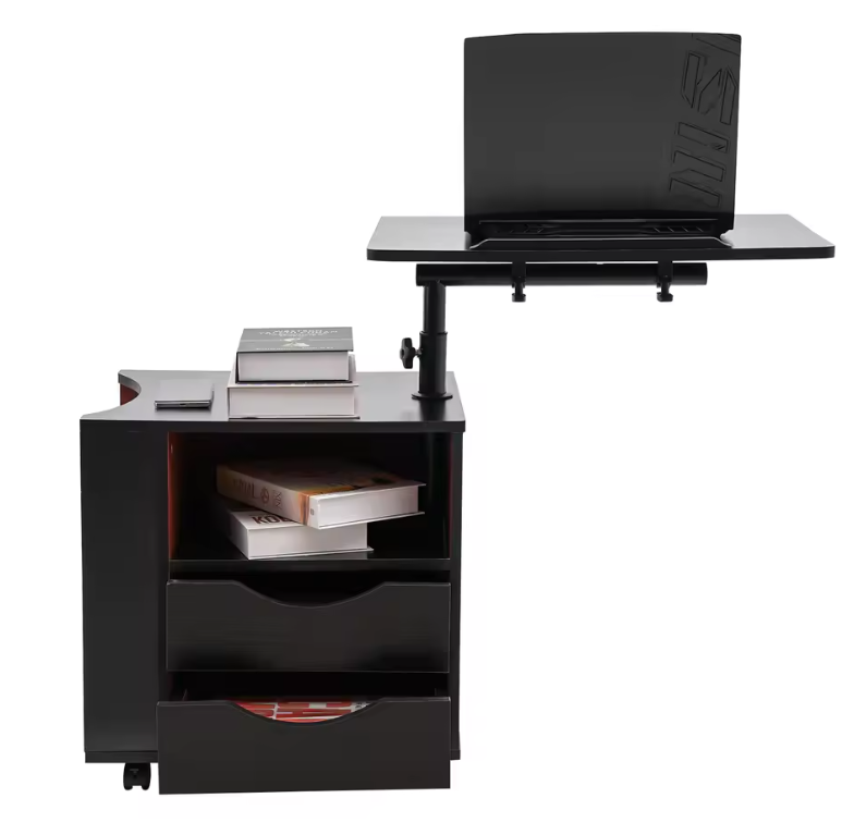 Draaibaar Nachtkastje met 2 Laden – Verstelbare Boekenplank met 3 Niveaus, Functionele Opbergkast voor Slaapkamer en Kantoor