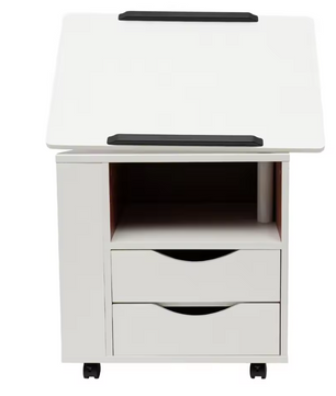 Draaibaar Nachtkastje met 2 Laden – Verstelbare Boekenplank met 3 Niveaus, Functionele Opbergkast voor Slaapkamer en Kantoor