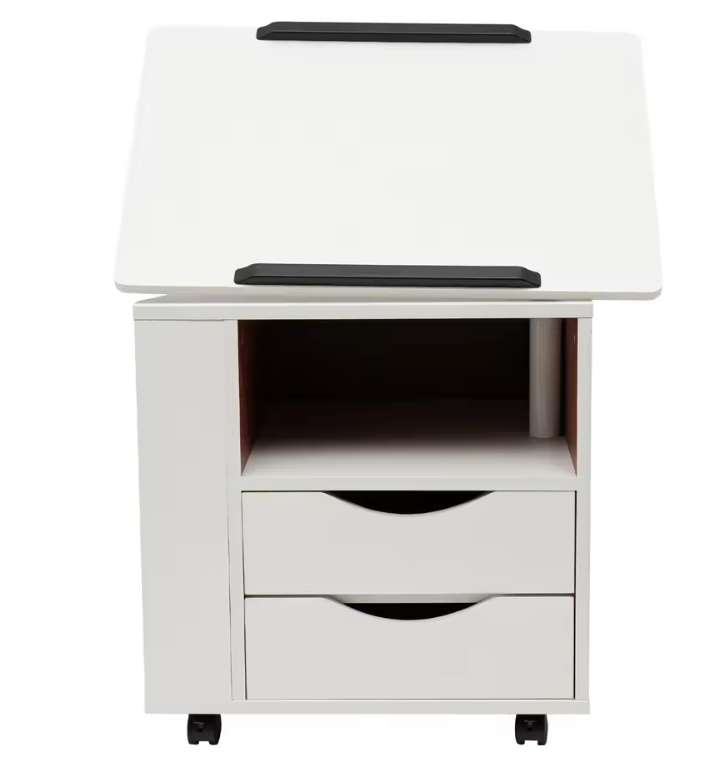 Draaibaar Nachtkastje met 2 Laden – Verstelbare Boekenplank met 3 Niveaus, Functionele Opbergkast voor Slaapkamer en Kantoor