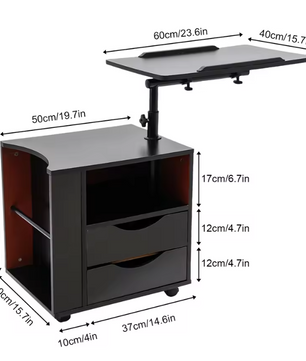 Draaibaar Nachtkastje met 2 Laden – Verstelbare Boekenplank met 3 Niveaus, Functionele Opbergkast voor Slaapkamer en Kantoor