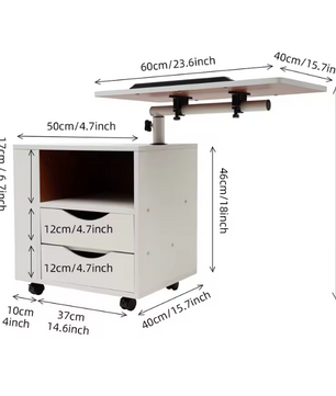 Draaibaar Nachtkastje met 2 Laden – Verstelbare Boekenplank met 3 Niveaus, Functionele Opbergkast voor Slaapkamer en Kantoor
