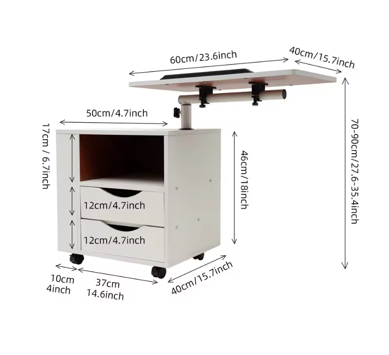 Draaibaar Nachtkastje met 2 Laden – Verstelbare Boekenplank met 3 Niveaus, Functionele Opbergkast voor Slaapkamer en Kantoor