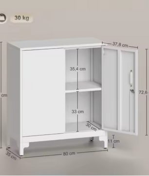 Afsluitbare Metalen Kantoorkast – 2-Laags Opbergkast met Deuren, Wit, 80x35x91 cm