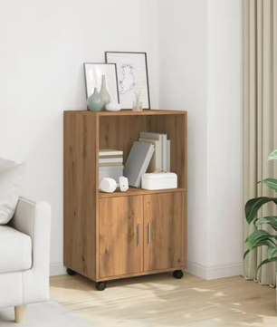 Rolkast van Ambachtelijk Eiken – 3-Ladekast op Wielen 55x40x91 cm