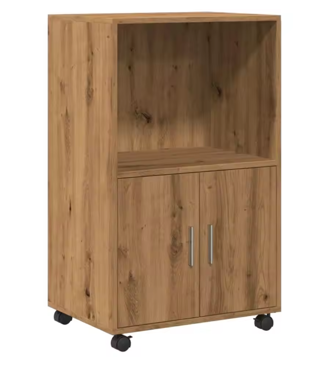 Rolkast van Ambachtelijk Eiken – 3-Ladekast op Wielen 55x40x91 cm