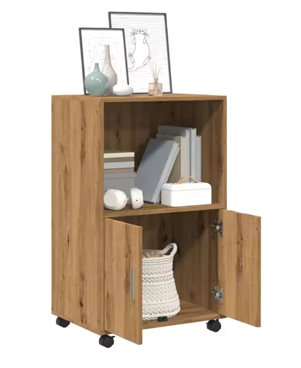 Rolkast van Ambachtelijk Eiken – 3-Ladekast op Wielen 55x40x91 cm