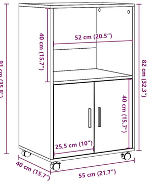 Rolkast van Ambachtelijk Eiken – 3-Ladekast op Wielen 55x40x91 cm