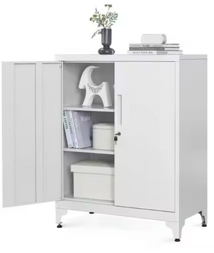 Metalen Kantoorkast met 2 Deuren – Opbergkast 80x40x90 cm Zwart/Grijs