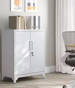 Metalen Kantoorkast met 2 Deuren – Opbergkast 80x40x90 cm Zwart/Grijs