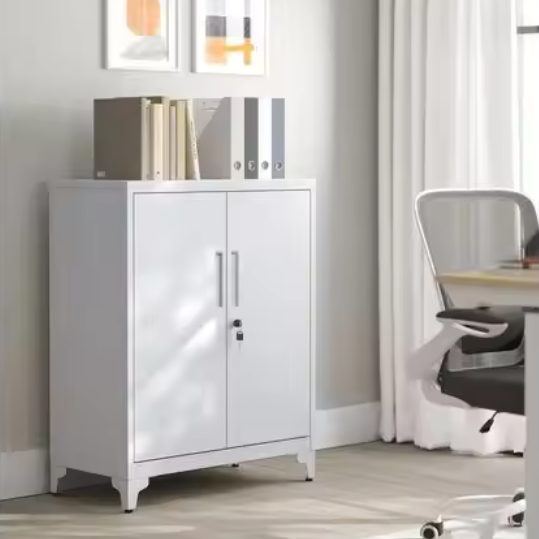 Metalen Kantoorkast met 2 Deuren – Opbergkast 80x40x90 cm Zwart/Grijs