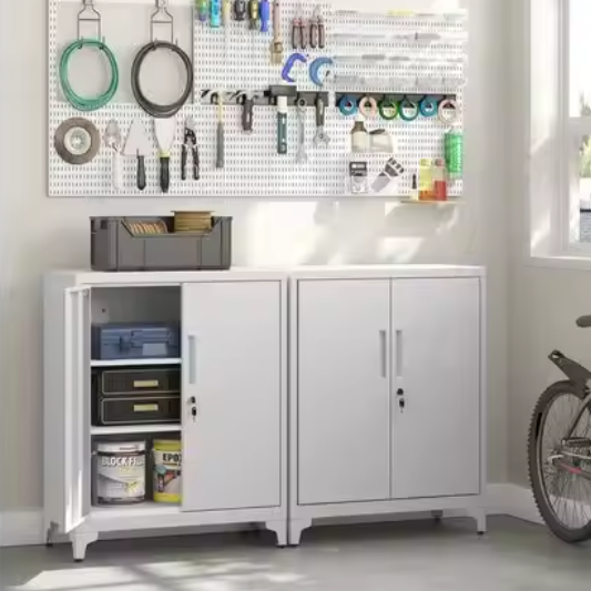 Metalen Kantoorkast met 2 Deuren – Opbergkast 80x40x90 cm Zwart/Grijs