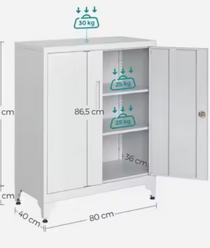 Metalen Kantoorkast met 2 Deuren – Opbergkast 80x40x90 cm Zwart/Grijs