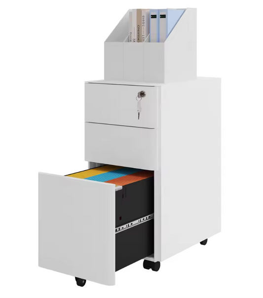 Afsluitbare Metalen Rolcontainer – 3 Laden, 5 Wielen, Archiefkast voor Kantoor 60x45x30 cm