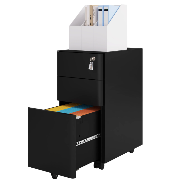 Afsluitbare Metalen Rolcontainer – 3 Laden, 5 Wielen, Archiefkast voor Kantoor 60x45x30 cm