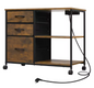 Archiefkast met Laadstation – 3 Stoffen Laden, Printertafel met Wielen, Houten Kantoorrolcontainer 80x66x40 cm