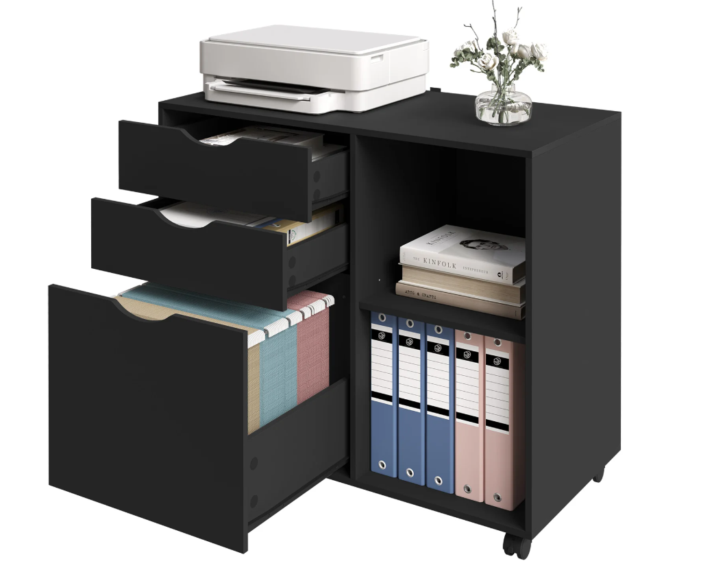 Mobiele Archiefkast met 3 Laden – Verrijdbare Kantoorkast met Ophangmap en Verstelbare Plank