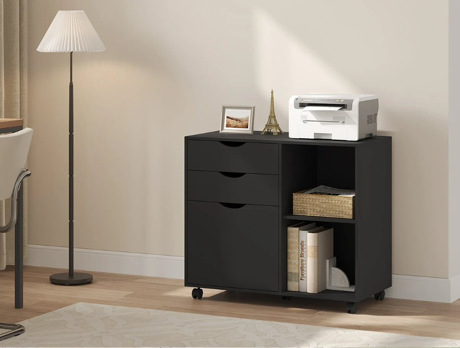 Mobiele Archiefkast met 3 Laden – Verrijdbare Kantoorkast met Ophangmap en Verstelbare Plank