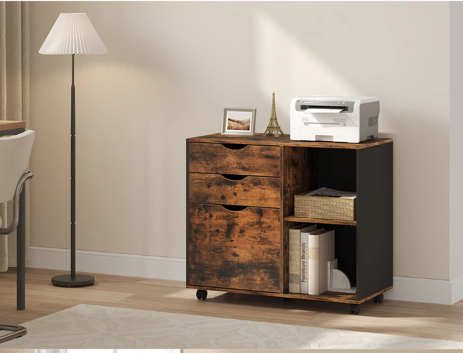 Mobiele Archiefkast met 3 Laden – Verrijdbare Kantoorkast met Ophangmap en Verstelbare Plank